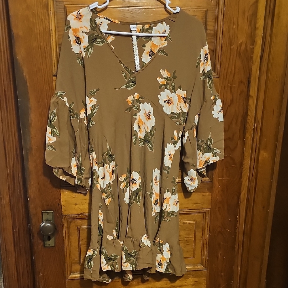 Uncle Frank Brand Flattering Floral Milk Choc Brown Dress